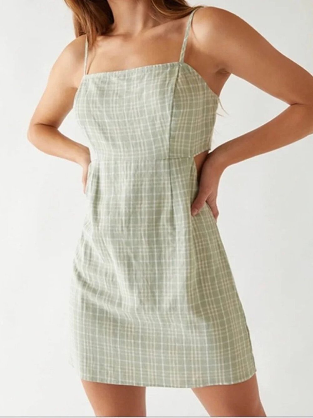 Kendall & Kylie Pacsun Double Cutout Green/white Plaid Mini Dress - M NWT